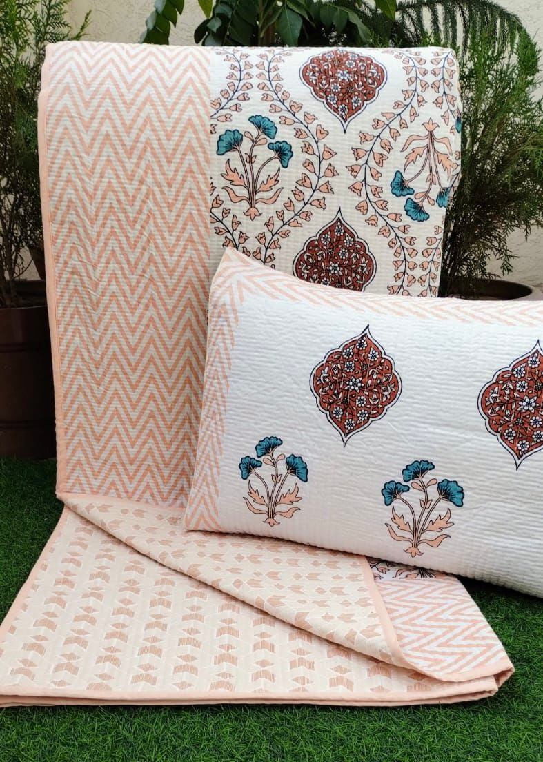 Pure cotton quilted bedcovers with two quilted pillow covers (90x108 inches)