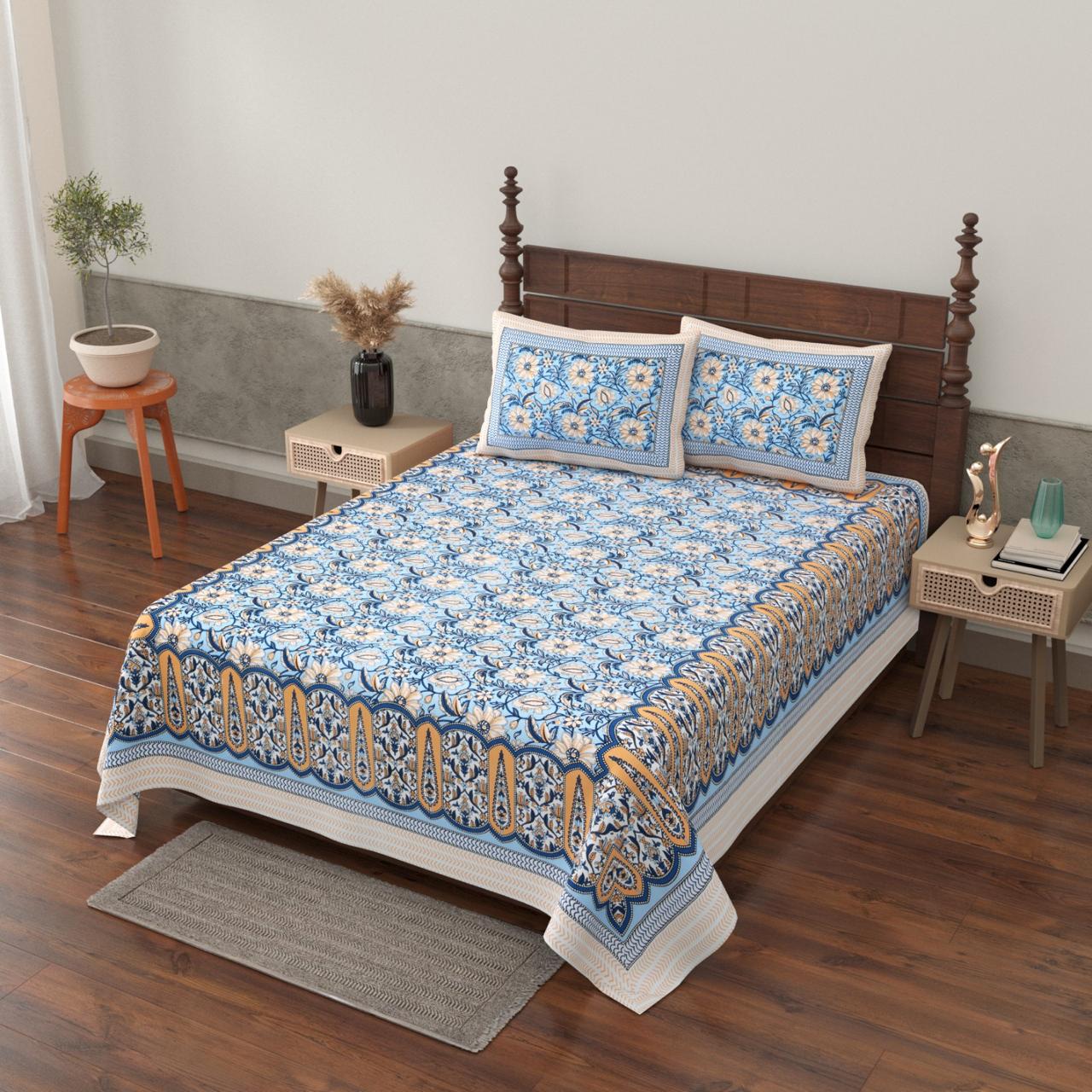 Pure cotton single bedsheet with 2 pillow covers (70x100 inches)