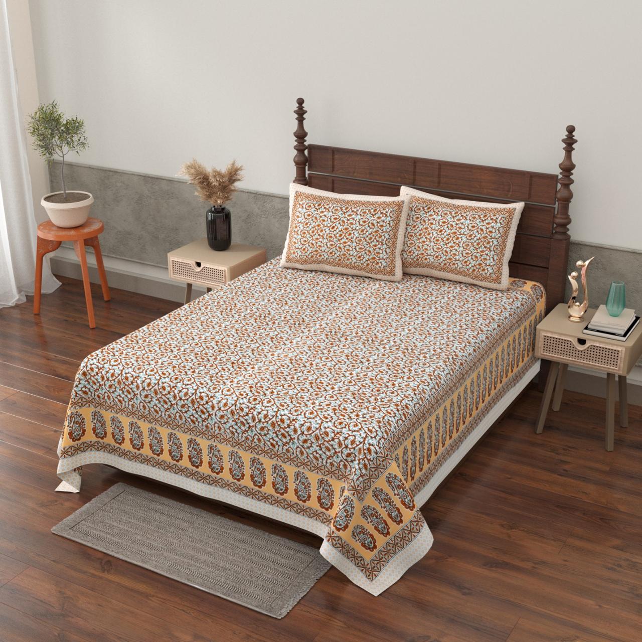 Pure cotton single bedsheet with 2 pillow covers (70x100 inches)