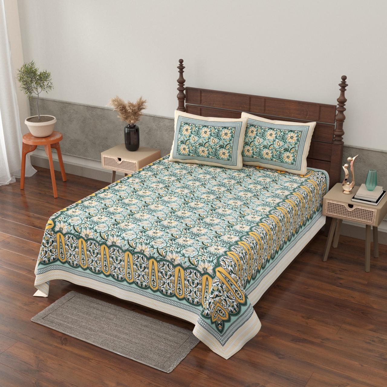Pure cotton single bedsheet with 2 pillow covers (70x100 inches)