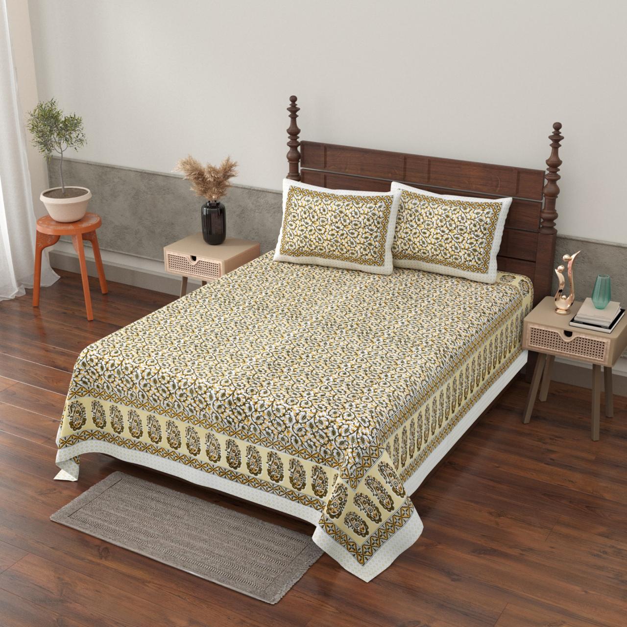 Pure cotton single bedsheet with 2 pillow covers (70x100 inches)
