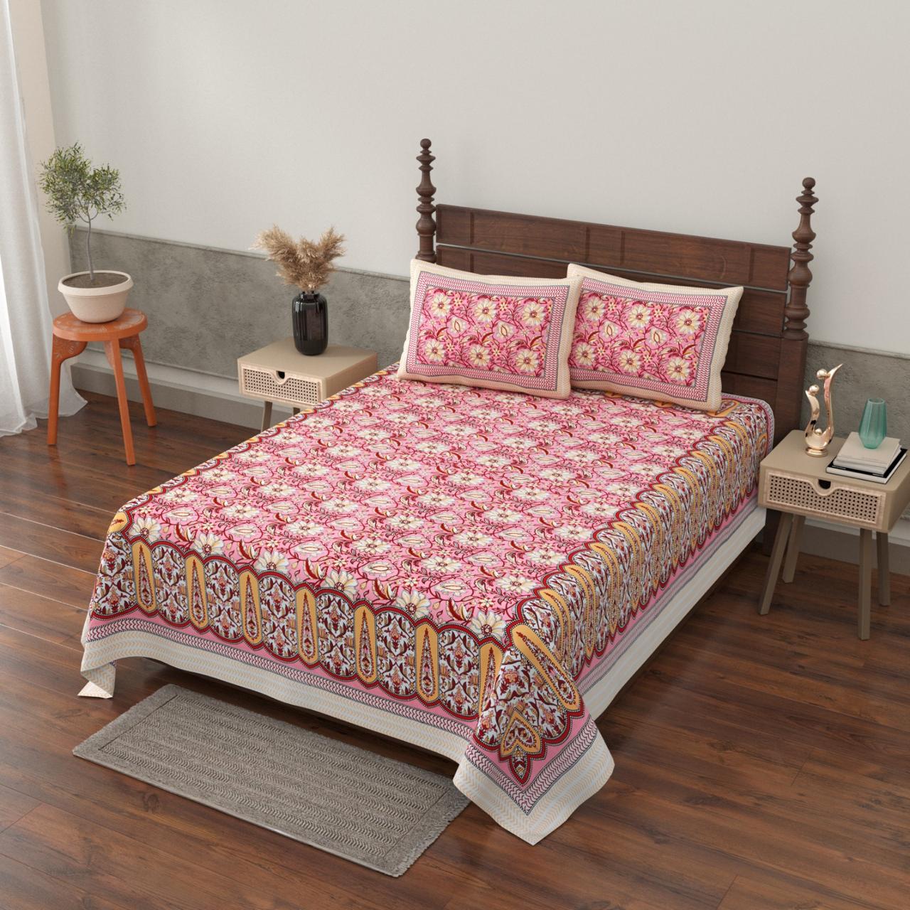 Pure cotton single bedsheet with 2 pillow covers (70x100 inches)