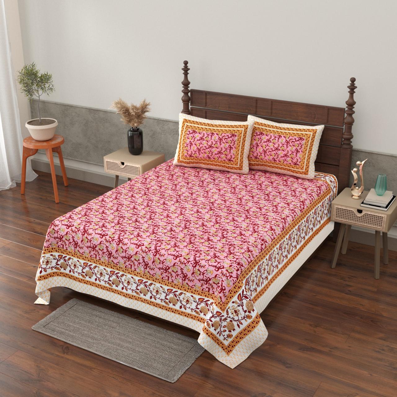 Pure cotton single bedsheet with 2 pillow covers (70x100 inches)