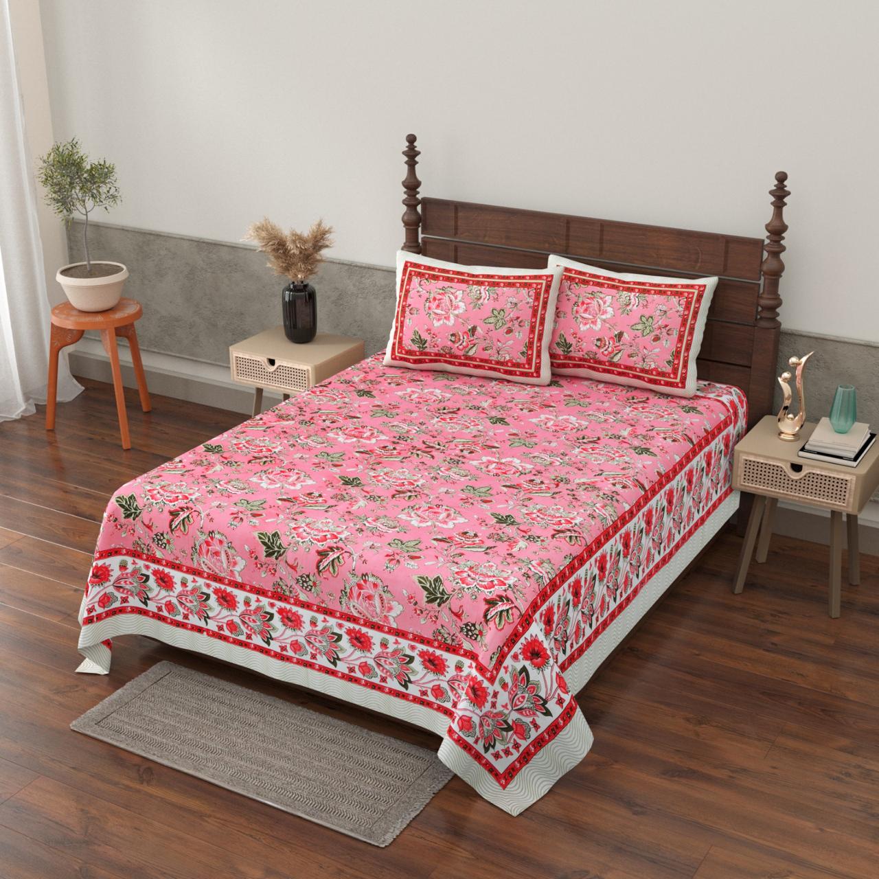 Pure cotton single bedsheet with 2 pillow covers (70x100 inches)