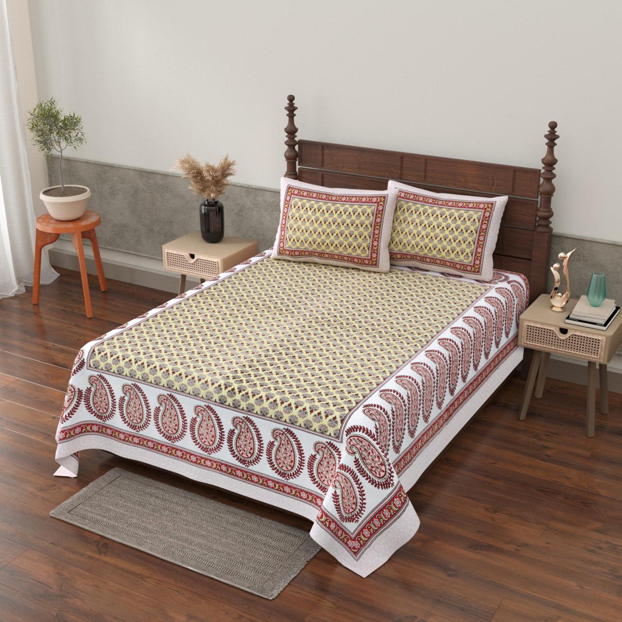 Pure cotton single bedsheet with 2 pillow covers (70x100 inches)