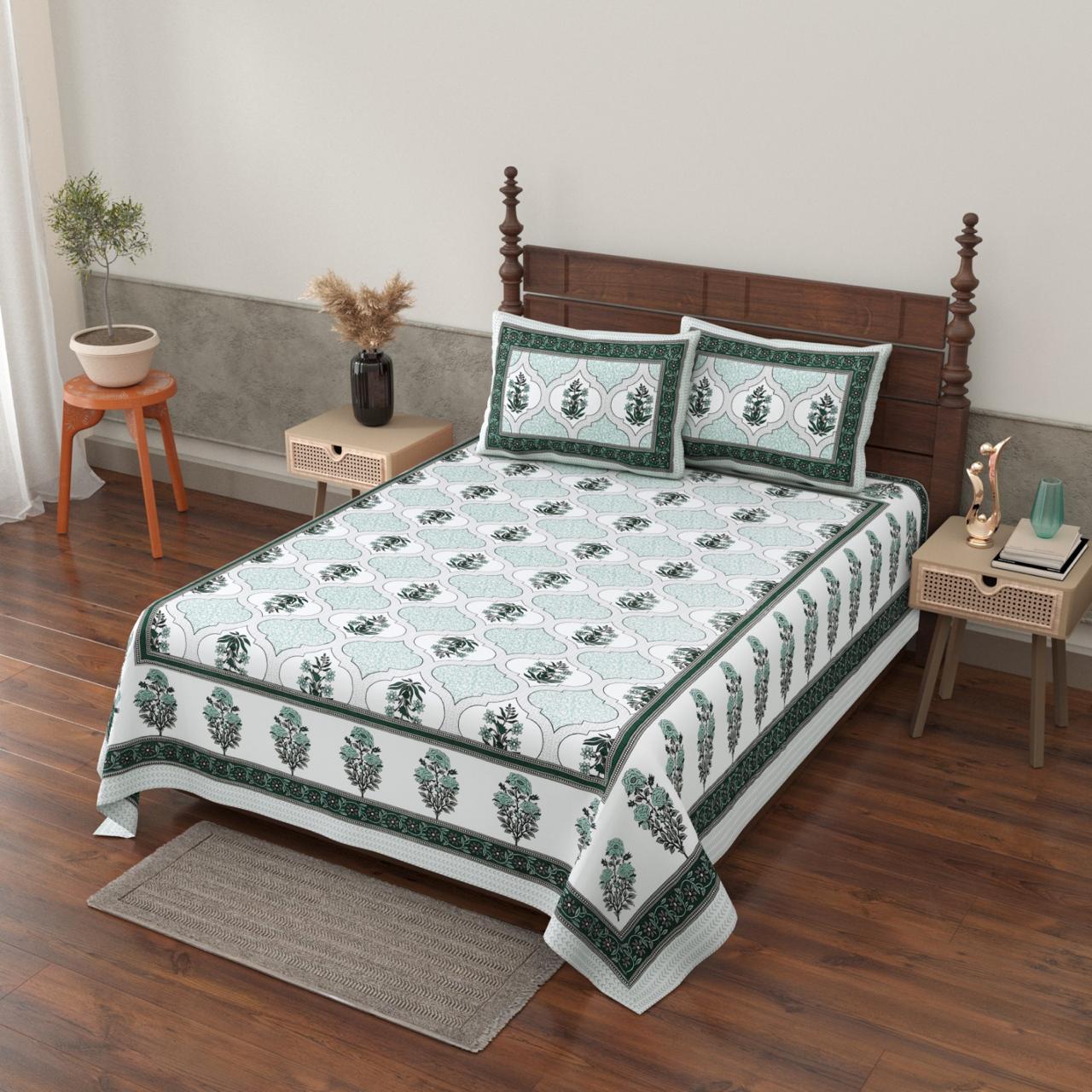 Pure cotton single bedsheet with 2 pillow covers (70x100 inches)