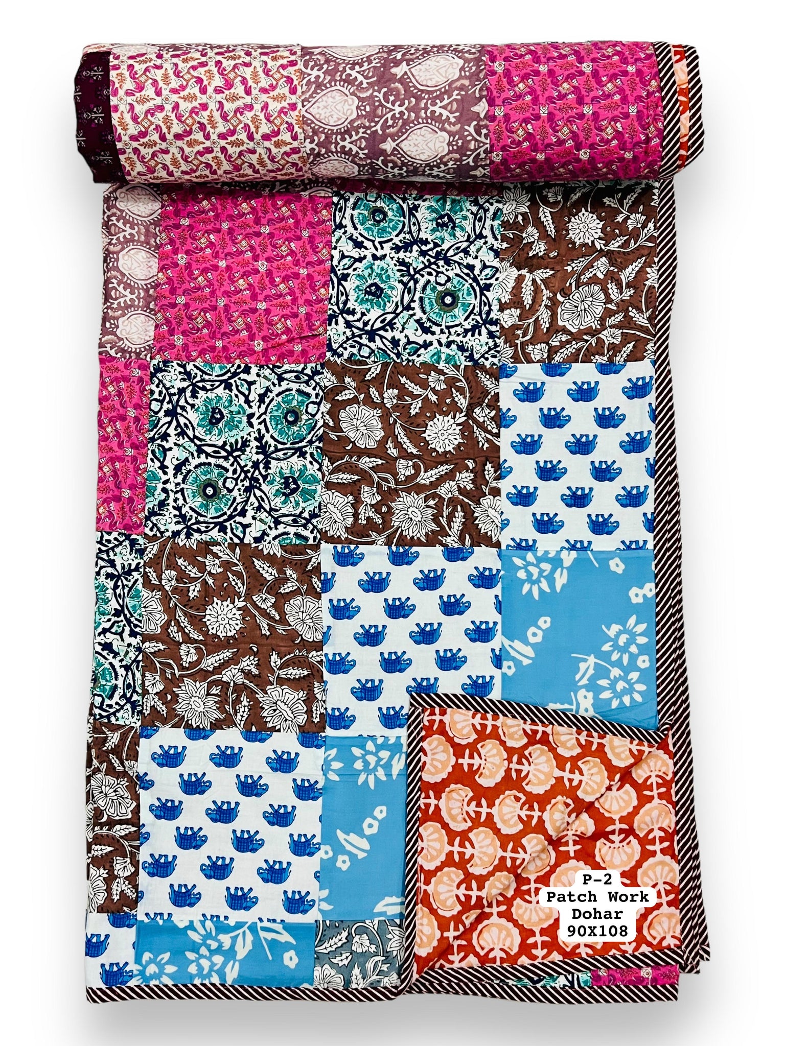 Pure cotton patchwork reversible double dohars (90x108 inches)