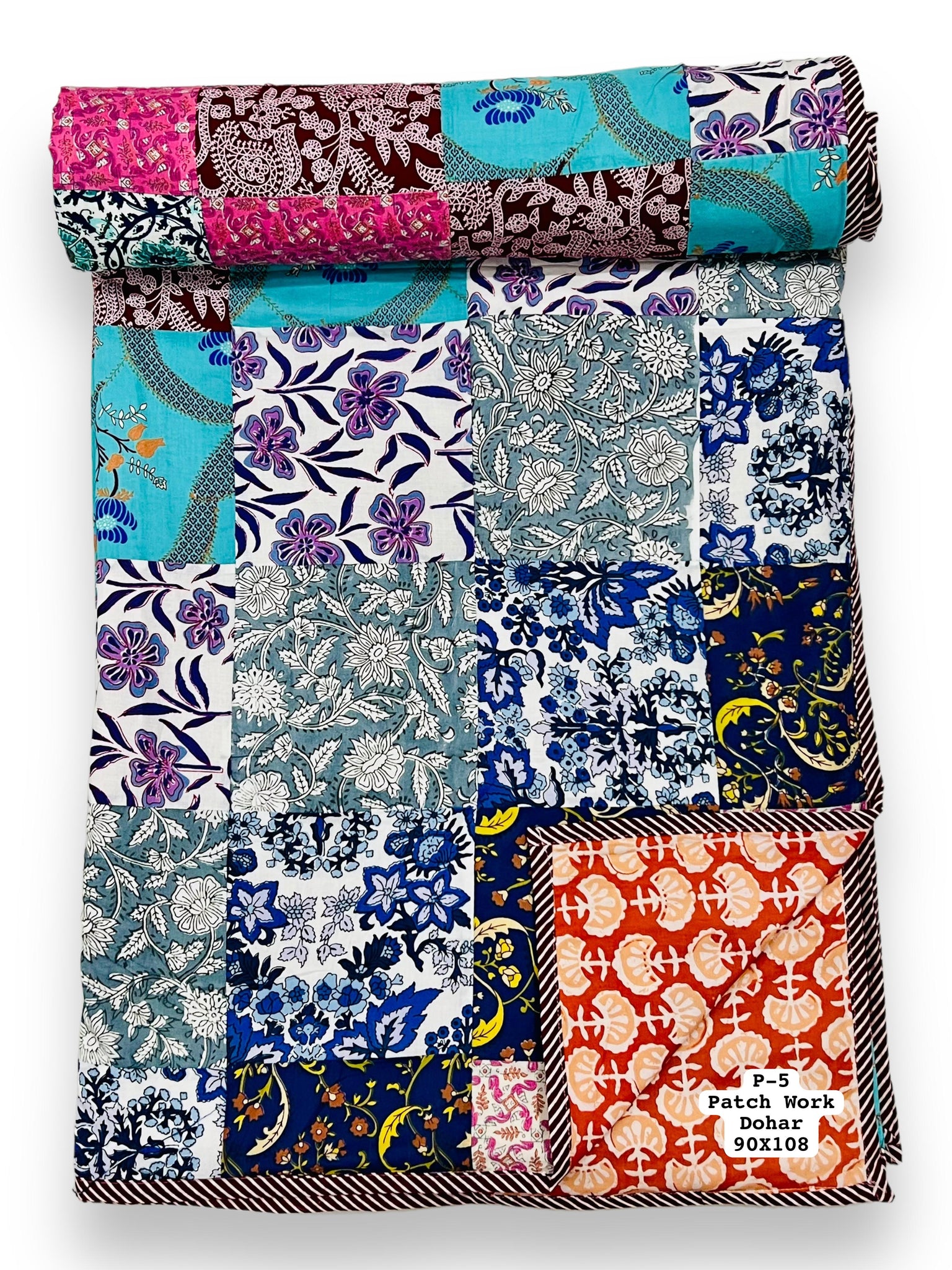 Pure cotton patchwork reversible double dohars (90x108 inches)