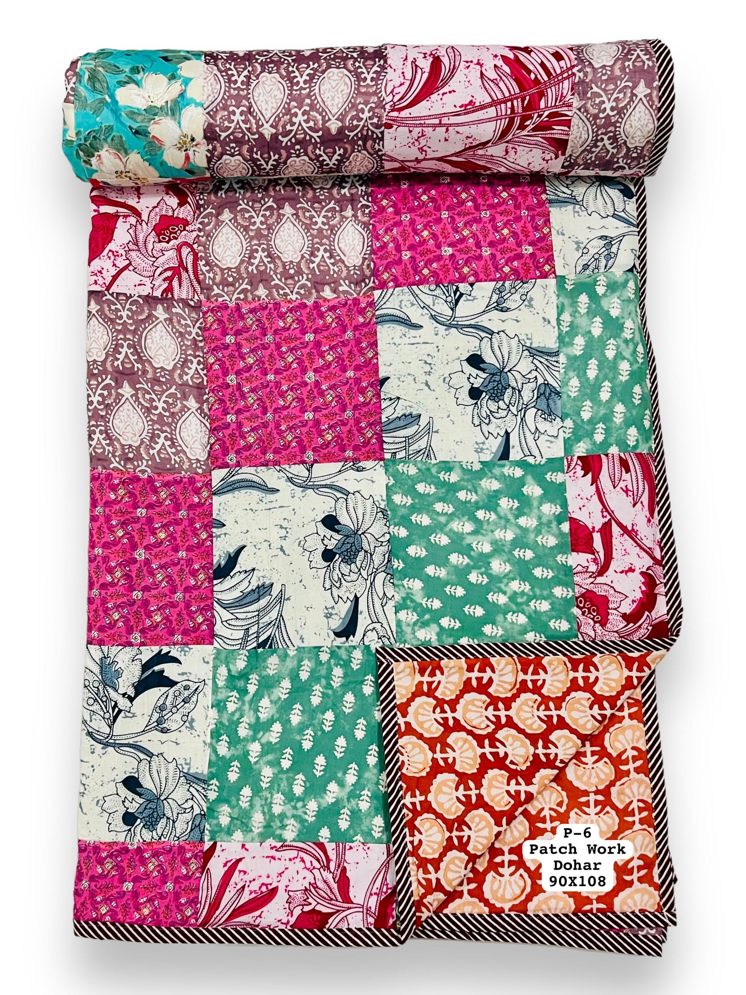 Pure cotton patchwork reversible double dohars (90x108 inches)