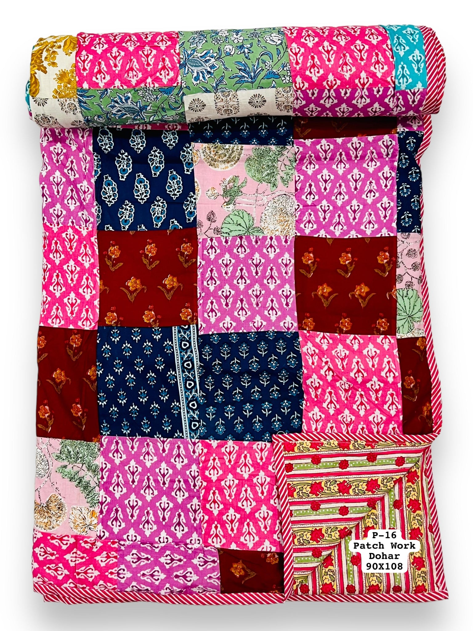 Pure cotton patchwork reversible double dohars (90x108 inches)