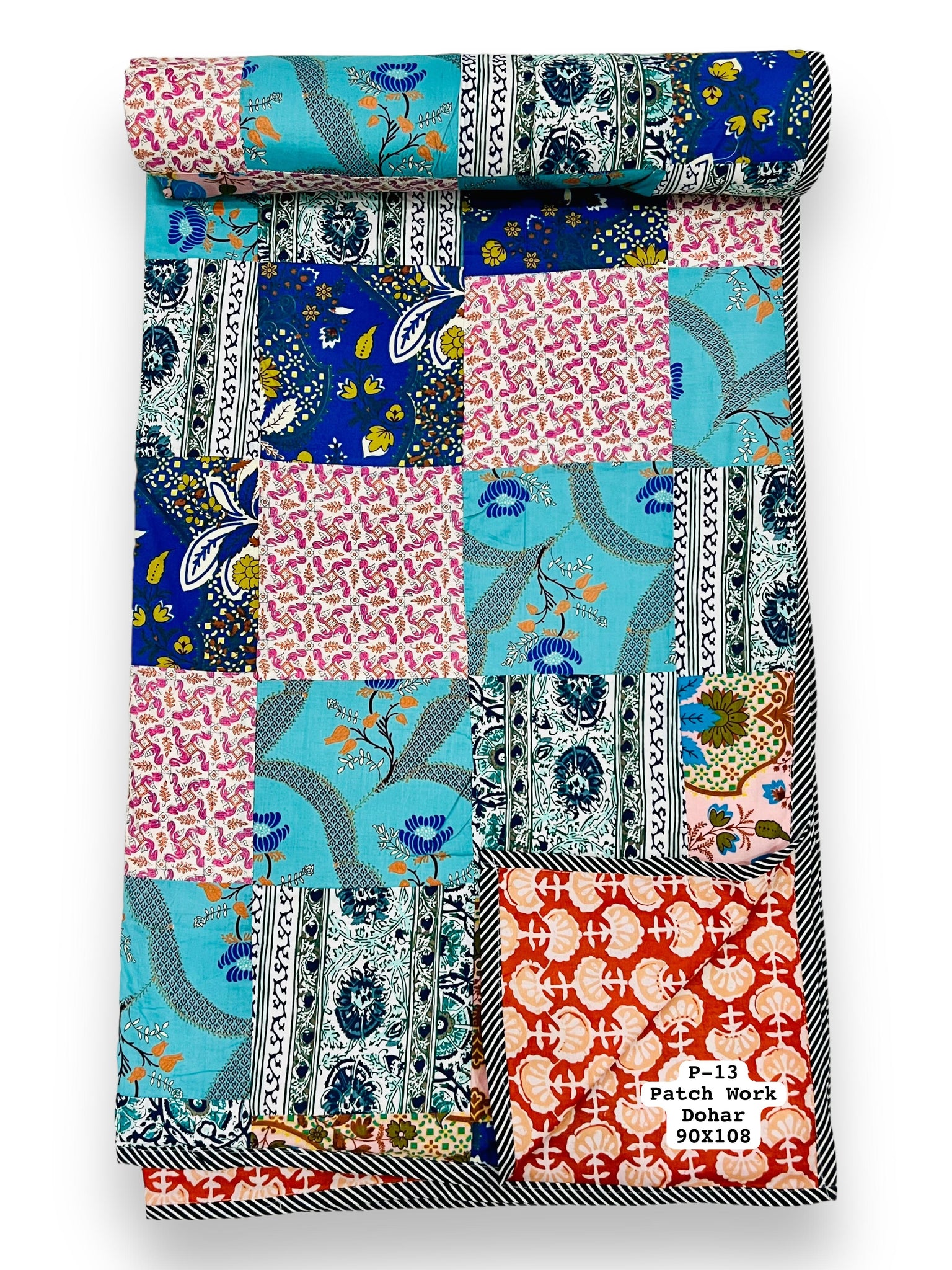 Pure cotton patchwork reversible double dohars (90x108 inches)