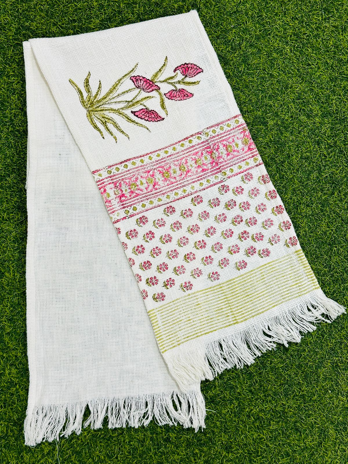 Hand block printed pure TNT cotton (Jute textured) table runners with tassels for 6 seater dining table