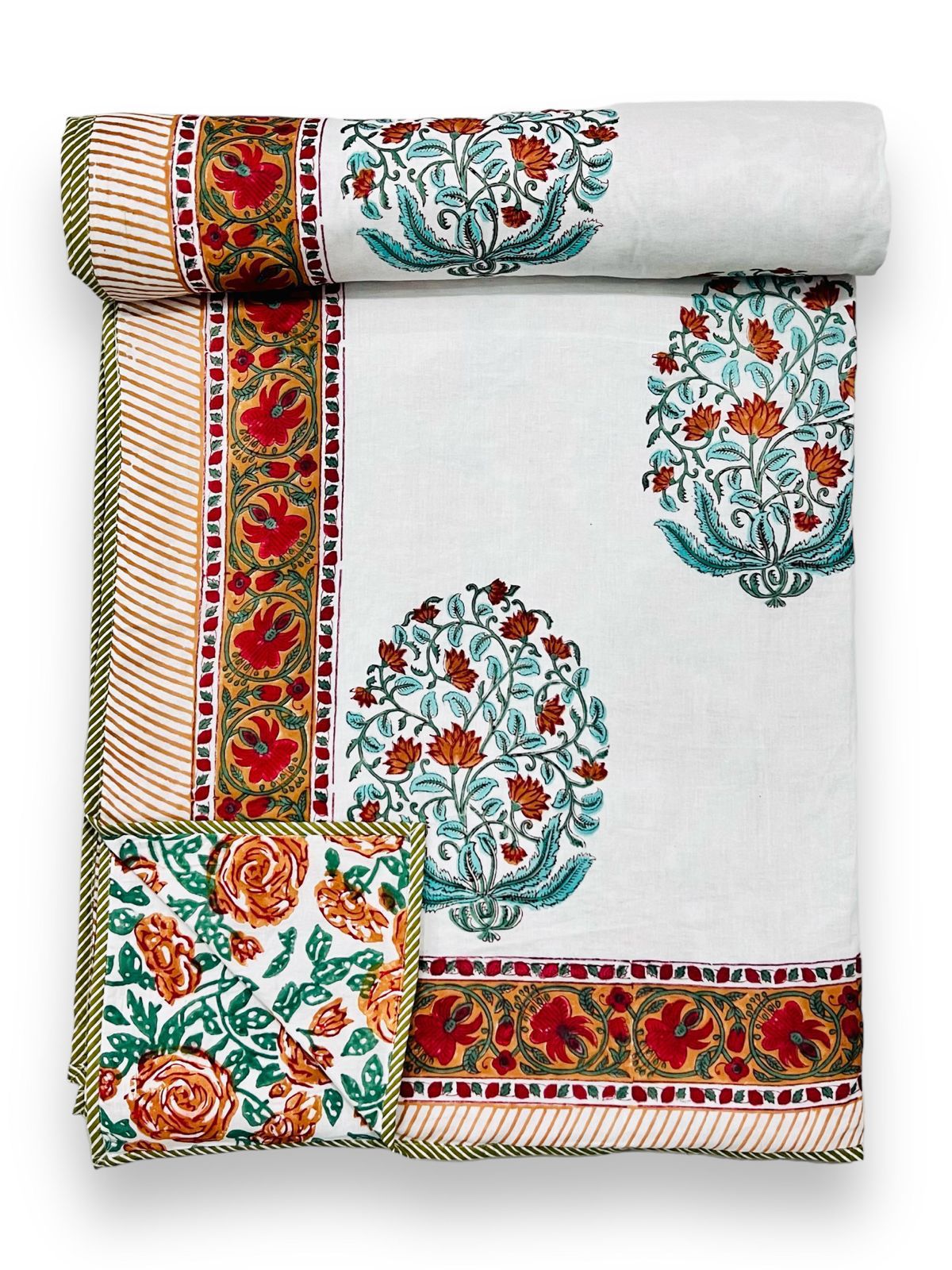 Handblock printed pure mulmul cotton all weather double dohars (90x108 inches)