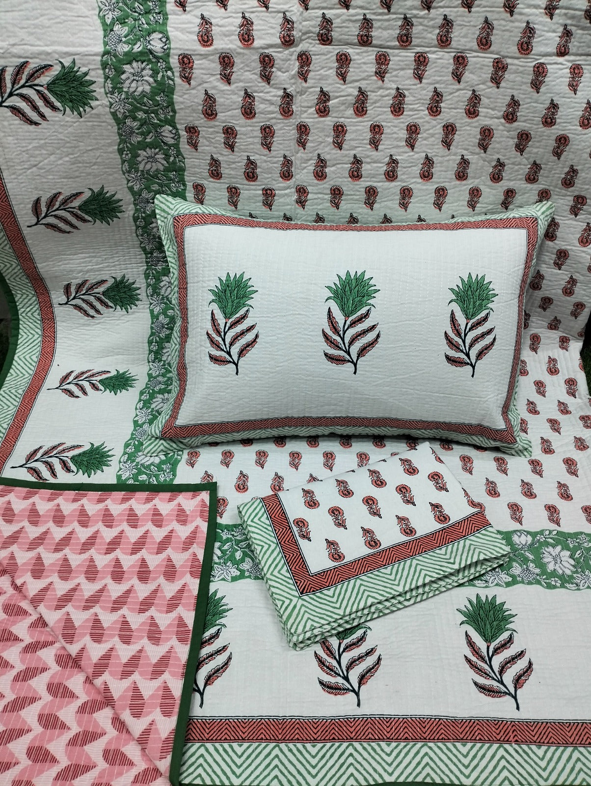 Pure cotton quilted bedcovers with two quilted pillow covers (90x108 inches)