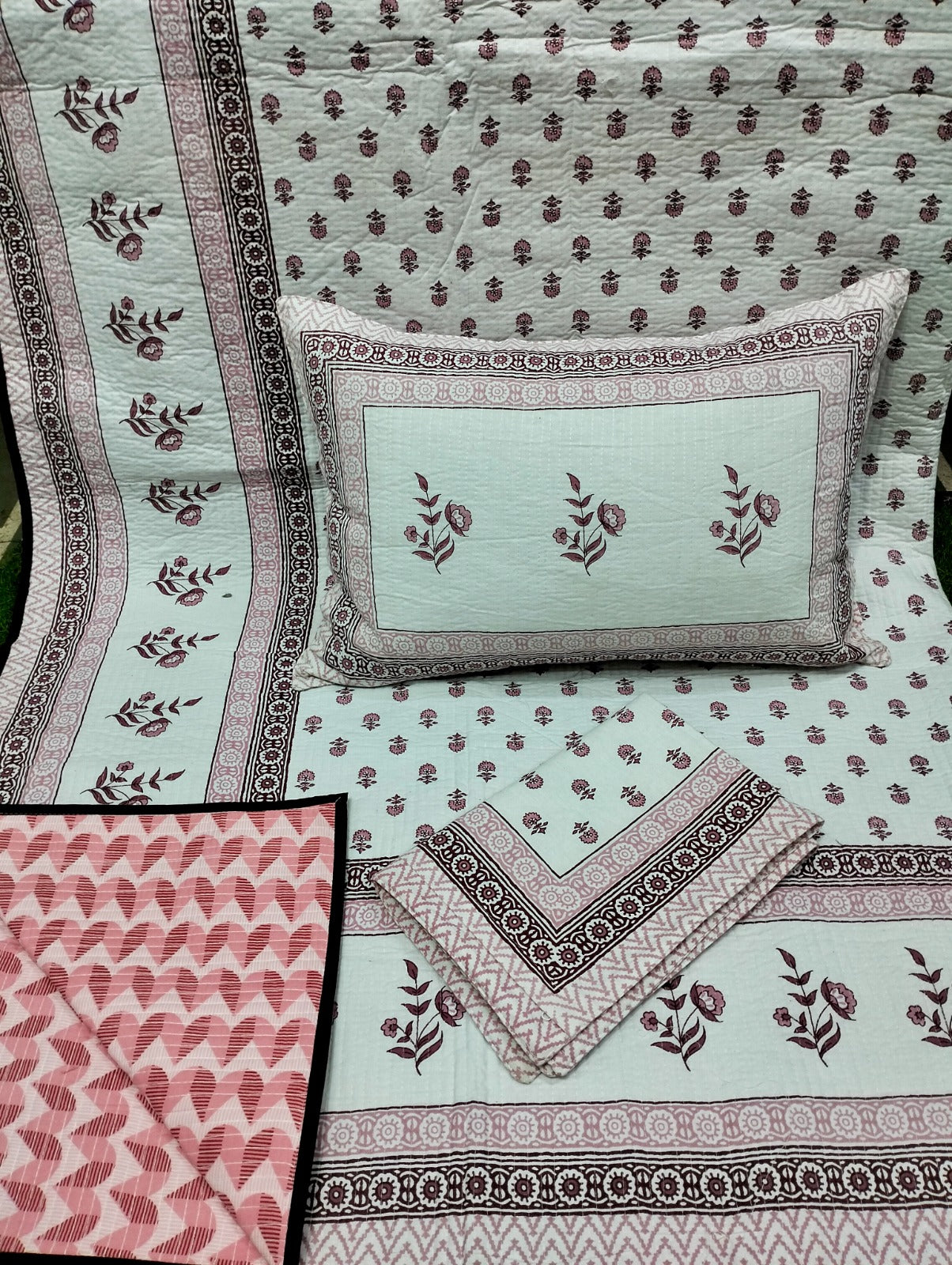 Pure cotton quilted bedcovers with two quilted pillow covers (90x108 inches)