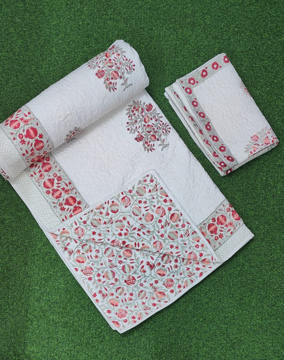 Pure mulmul cotton paani jaal quilted reversible double bedcovers with 2 quilted pillow covers (90x108 inches)