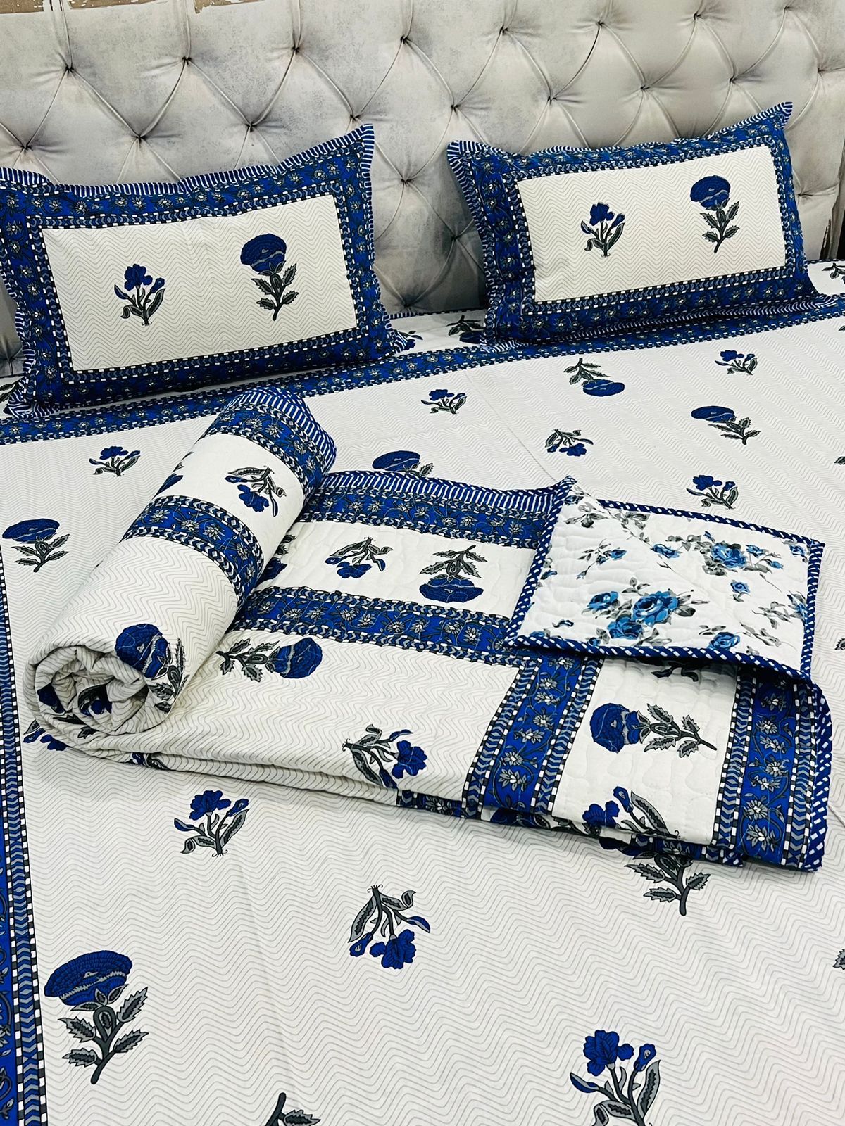 4 piece pure cotton king size bedding set with bedcover/quilted dohar (100x108 inches)