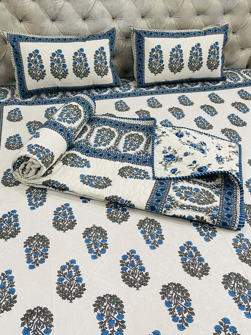 4 piece pure cotton king size bedding set with bedcover/quilted dohar (100x108 inches)