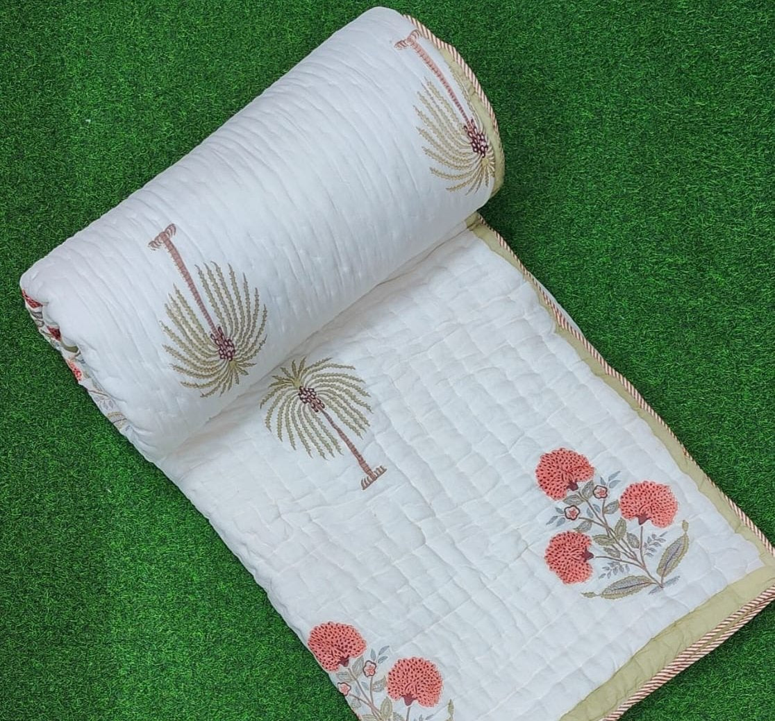 Pure mulmul cotton screen printed reversible double razai (90x108 inches)