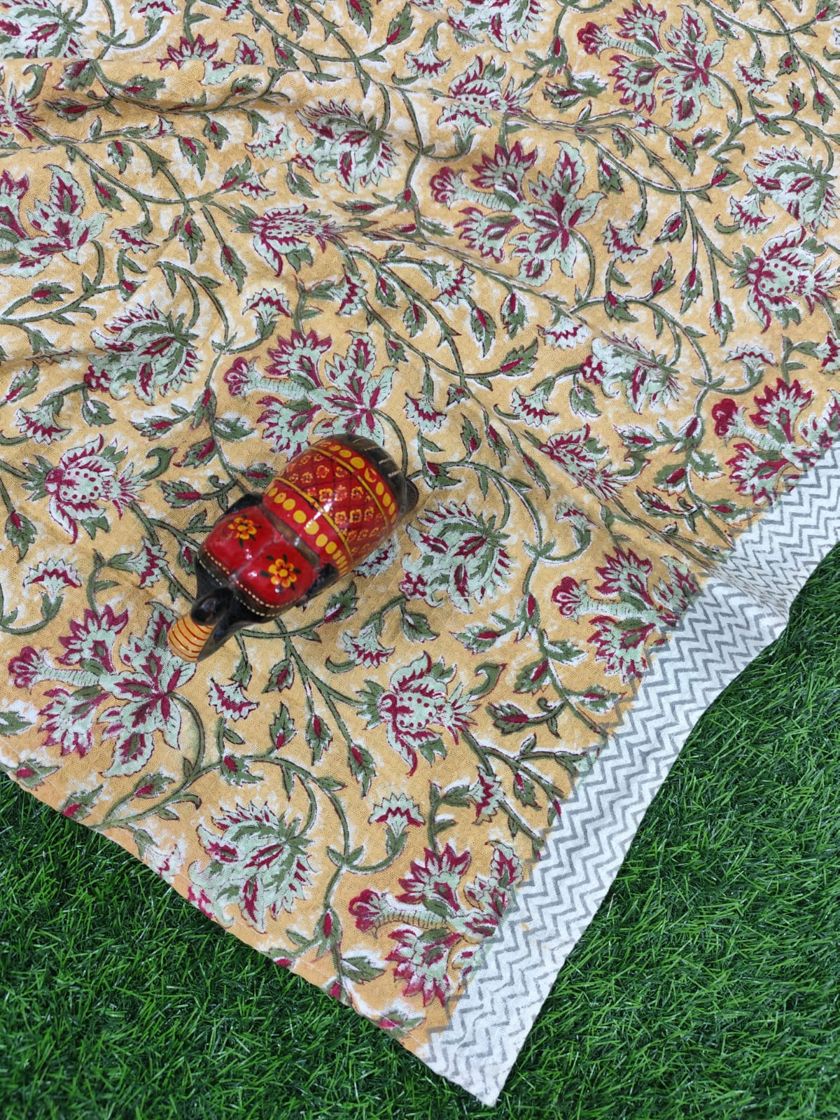 Luxury pure cotton, hand-block printed waffle textured bath towel