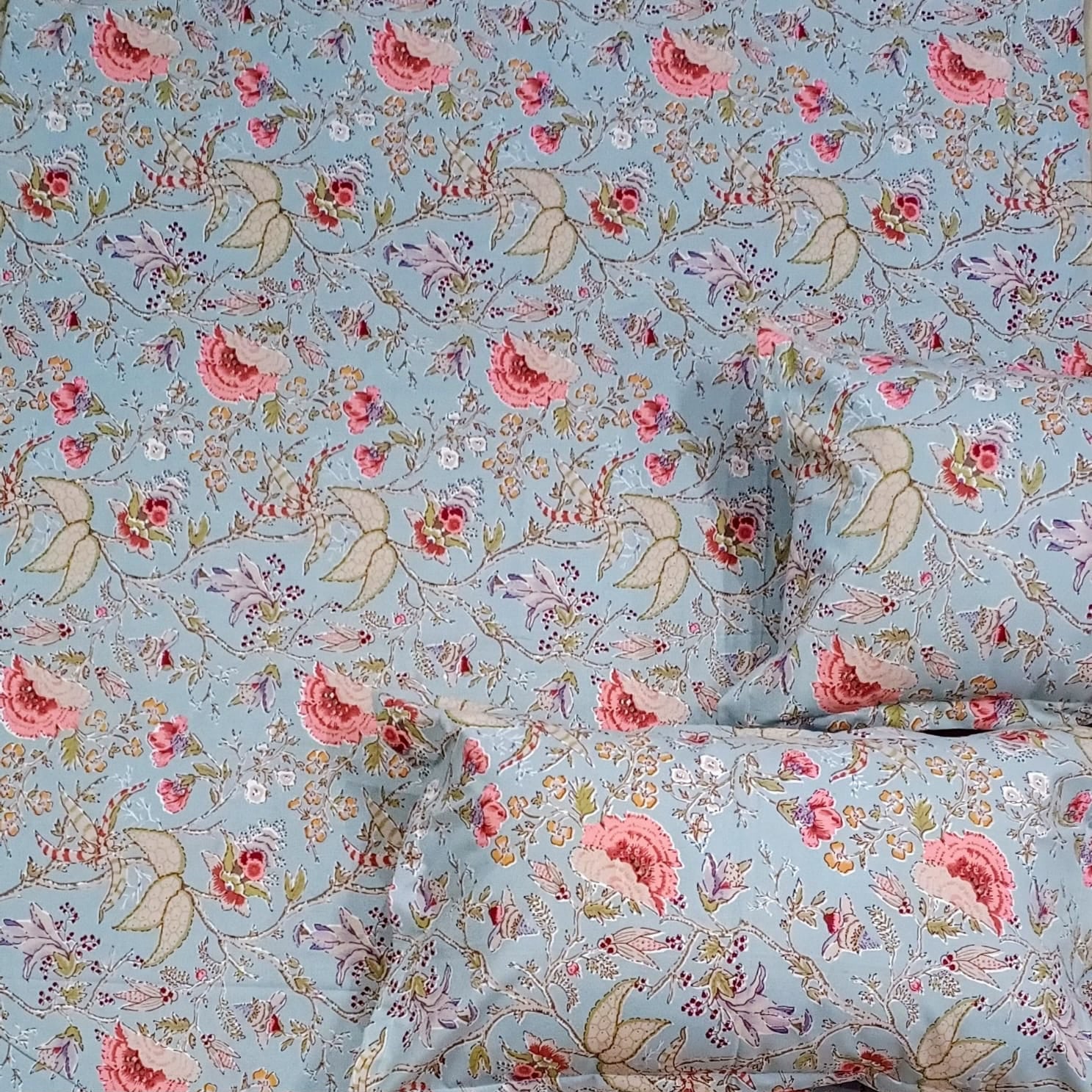 Pure cotton king size double bedsheet with two pillow covers (100x108 inches)