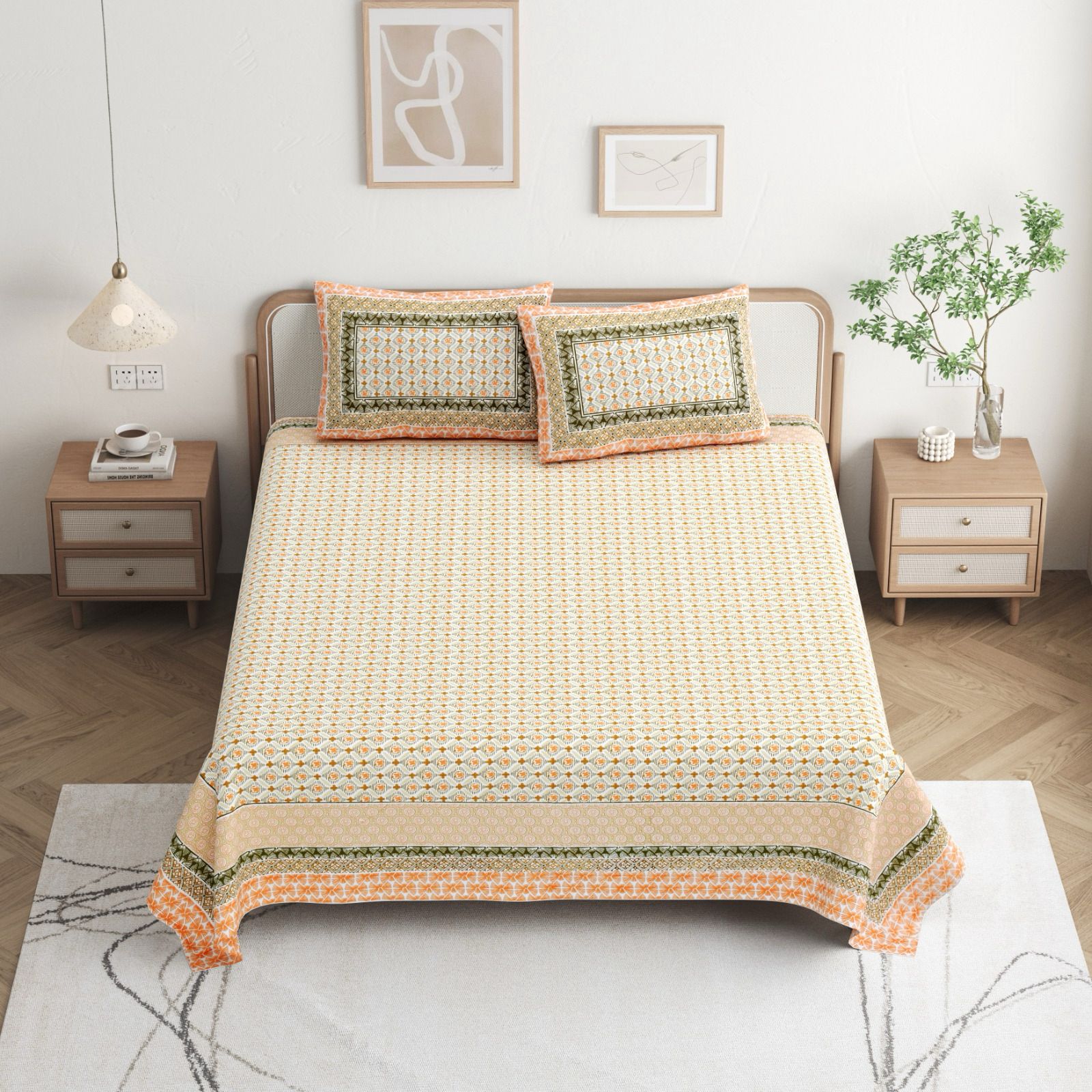 Pure cotton queen size bedsheet with two pillow covers (90x108 inches)