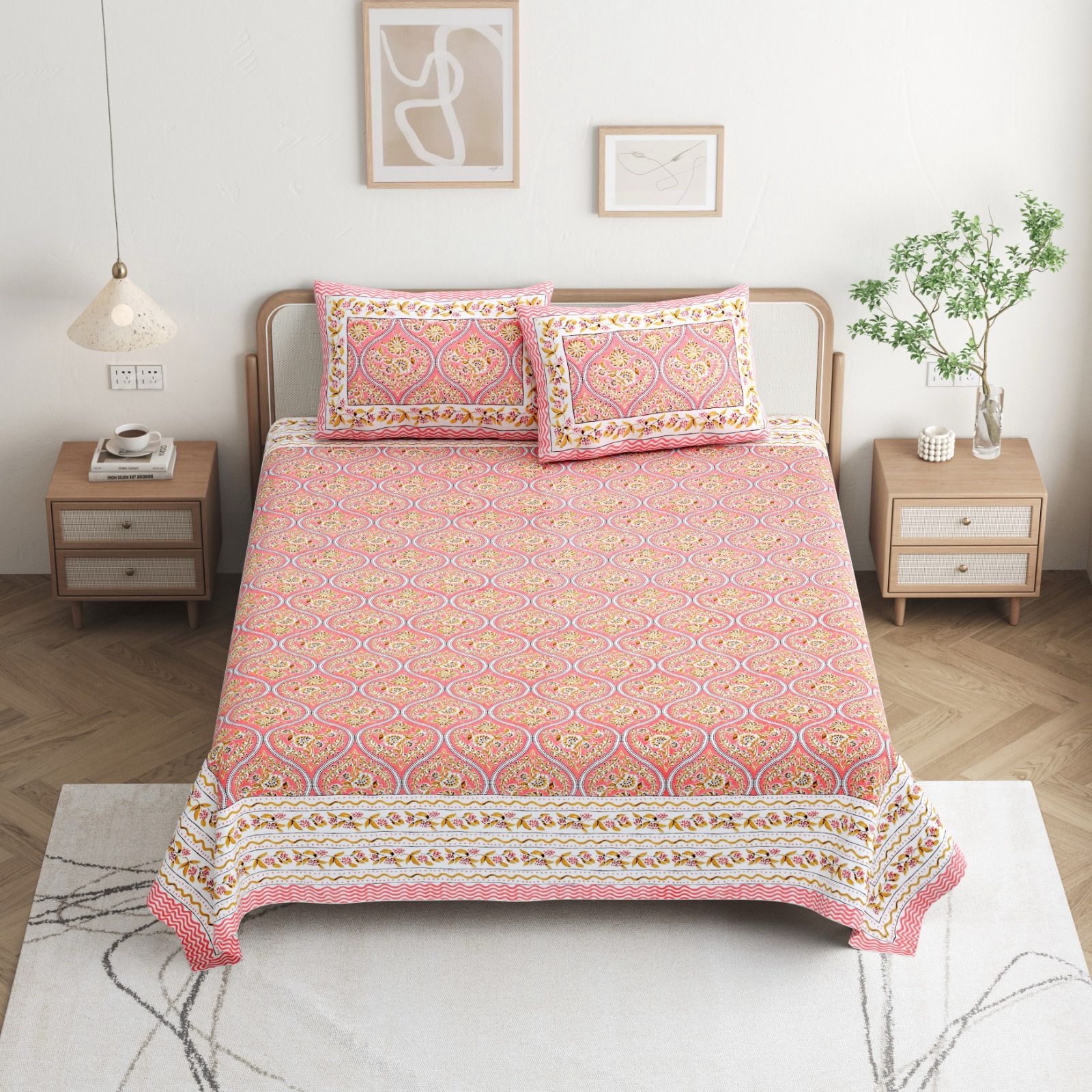 Pure cotton queen size bedsheet with two pillow covers (90x108 inches)