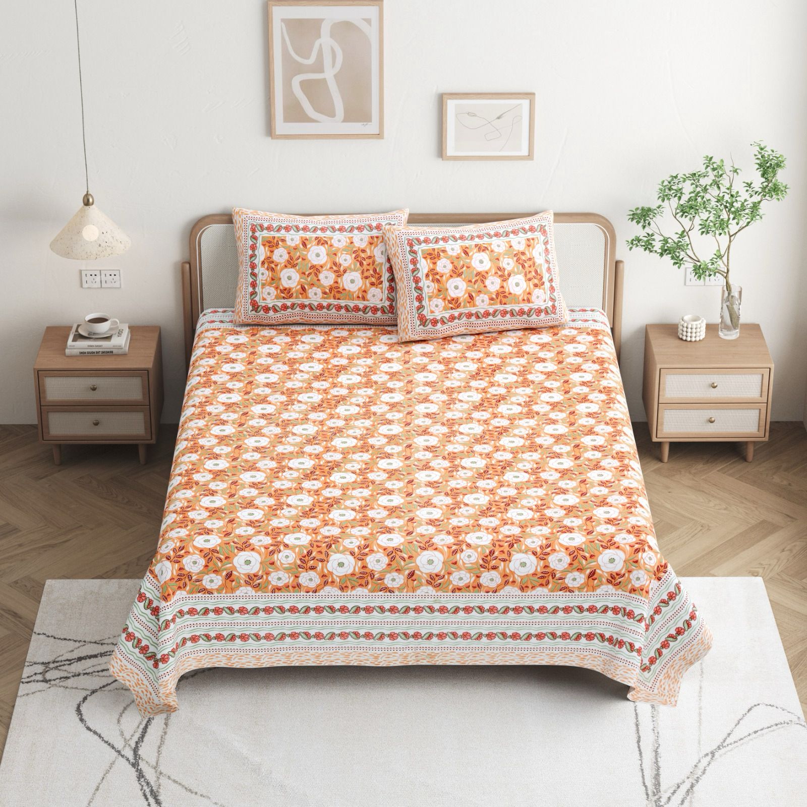 Pure cotton queen size bedsheet with two pillow covers (90x108 inches)