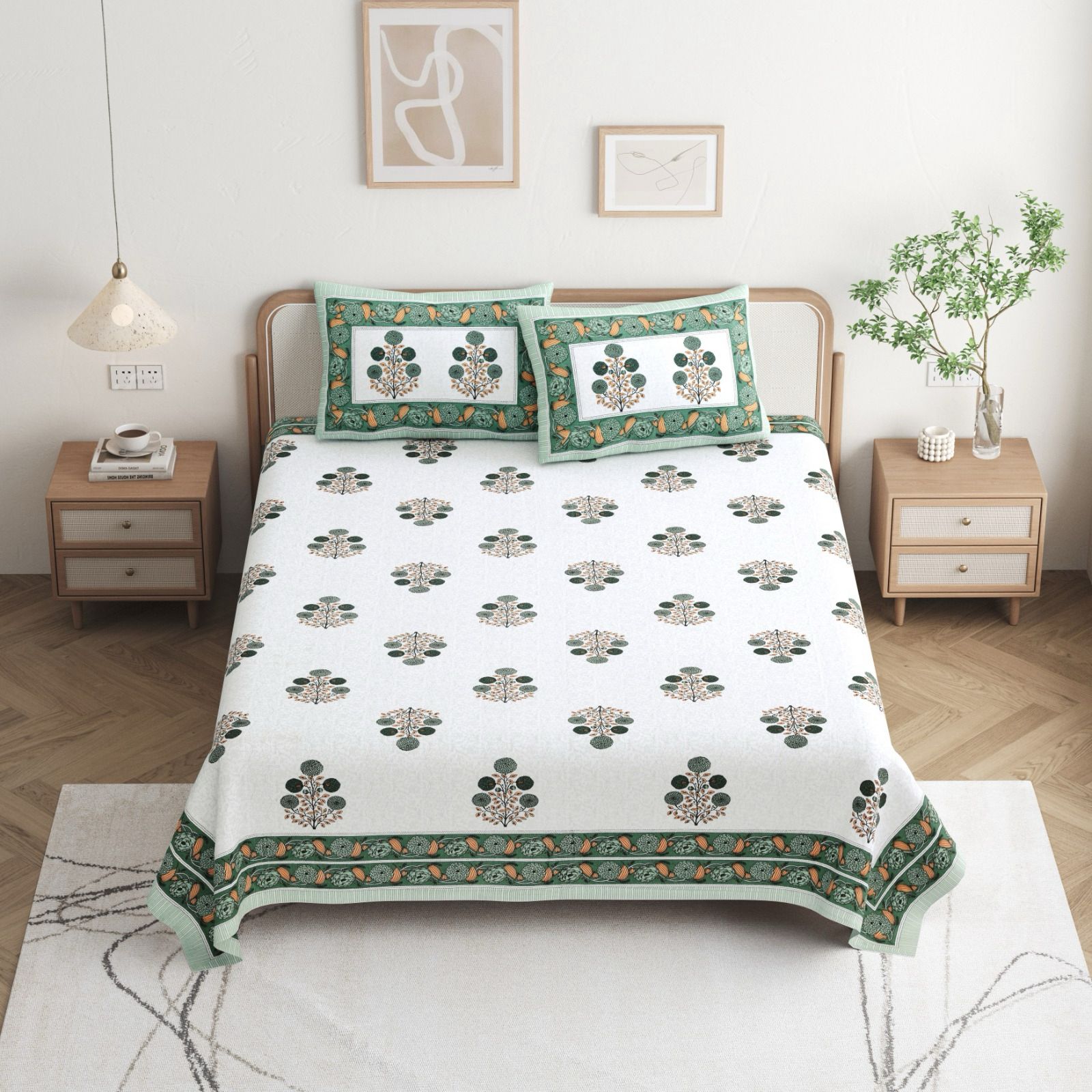 Pure cotton queen size bedsheet with two pillow covers (90x108 inches)