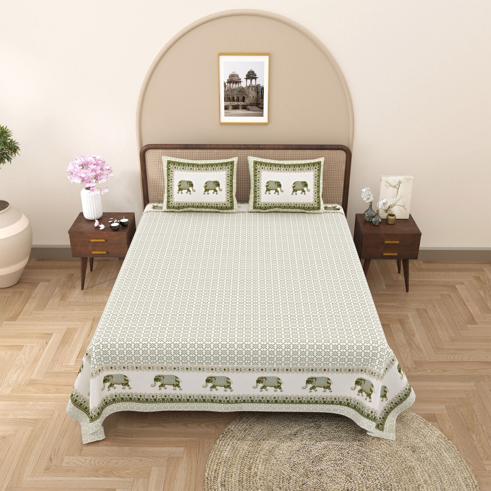 Pure cotton queen size bedsheet with two pillow covers (90x108 inches)