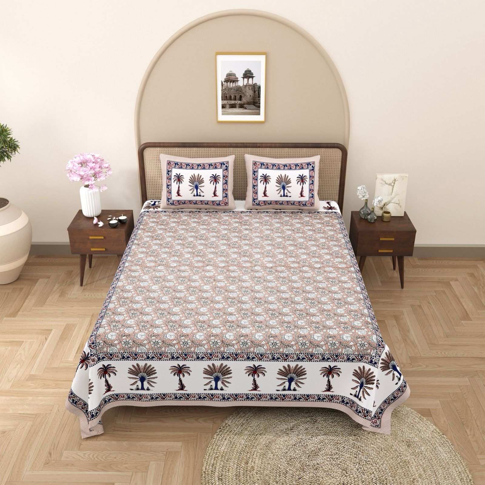 Pure cotton queen size bedsheet with two pillow covers (90x108 inches)