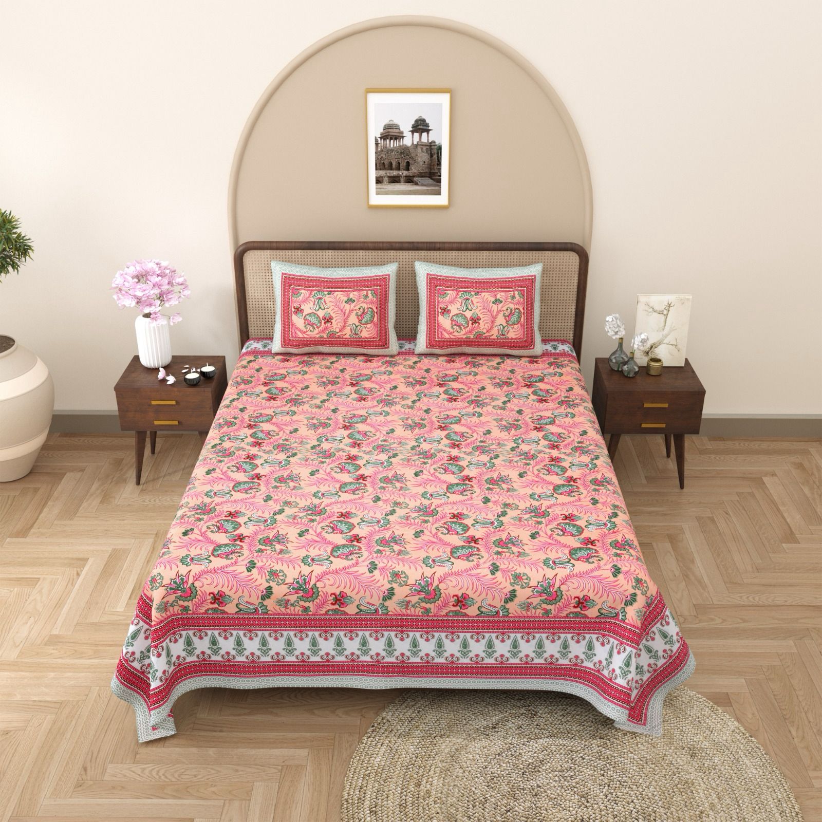 Pure cotton queen size bedsheet with two pillow covers (90x108 inches)