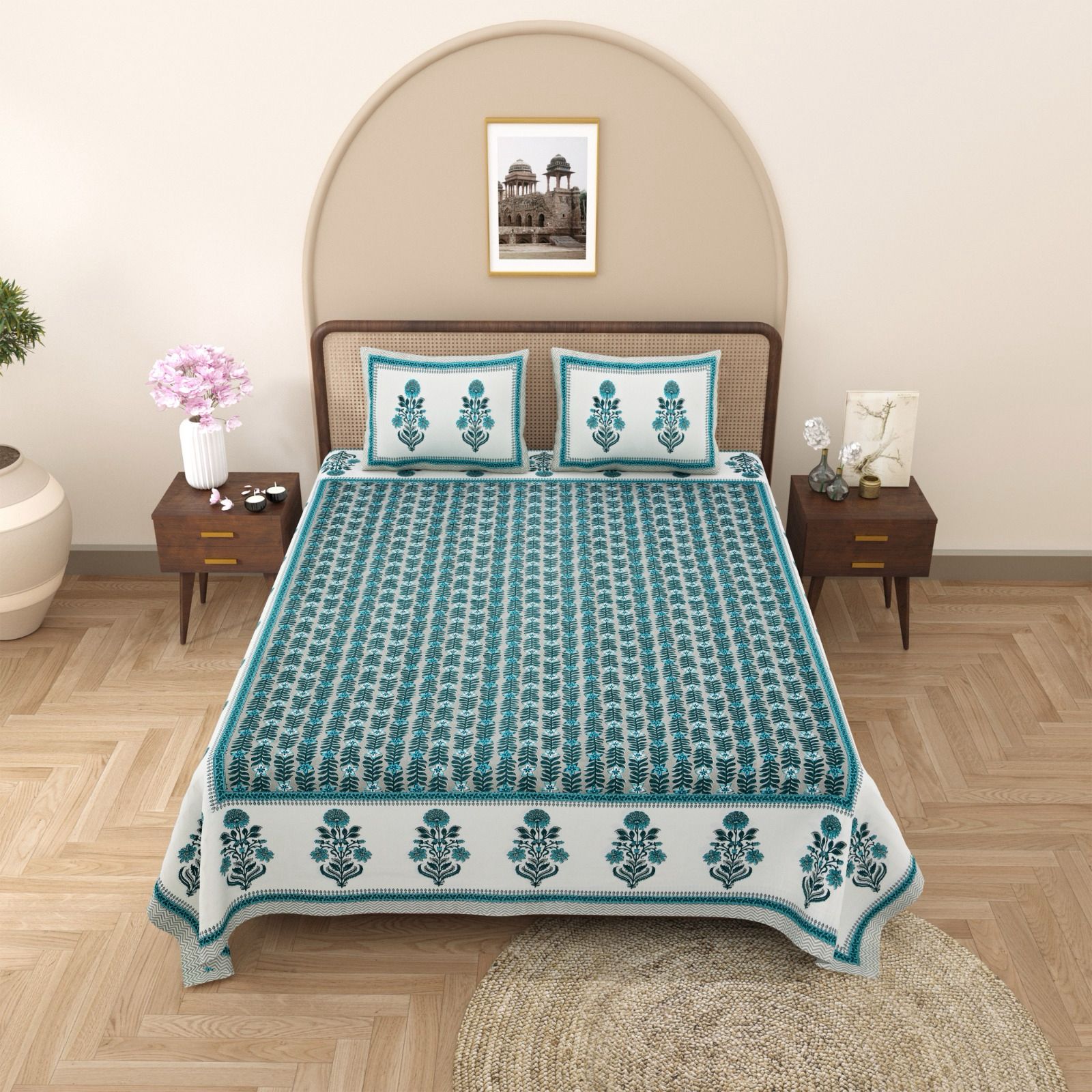 Pure cotton queen size bedsheet with two pillow covers (90x108 inches)