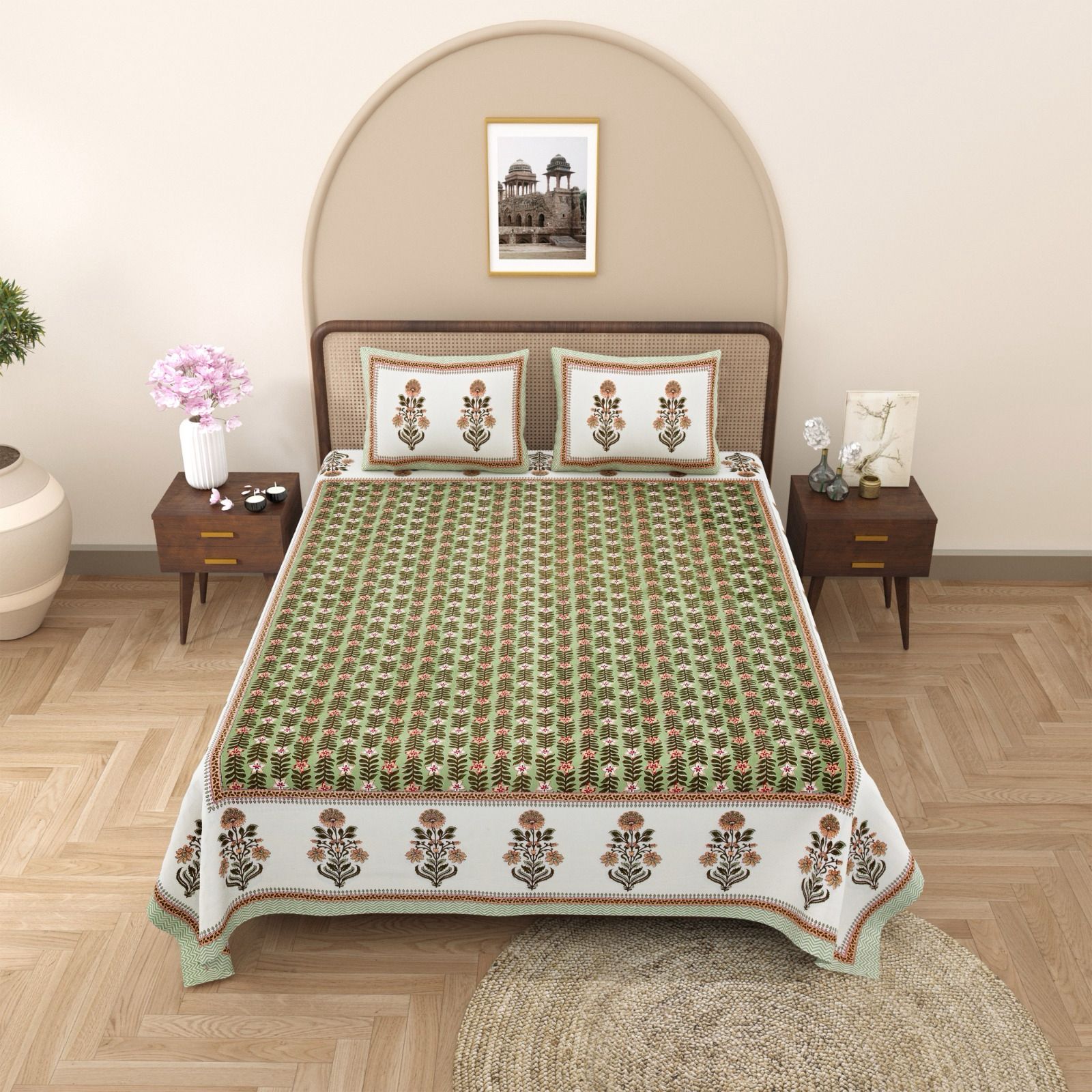 Pure cotton queen size bedsheet with two pillow covers (90x108 inches)