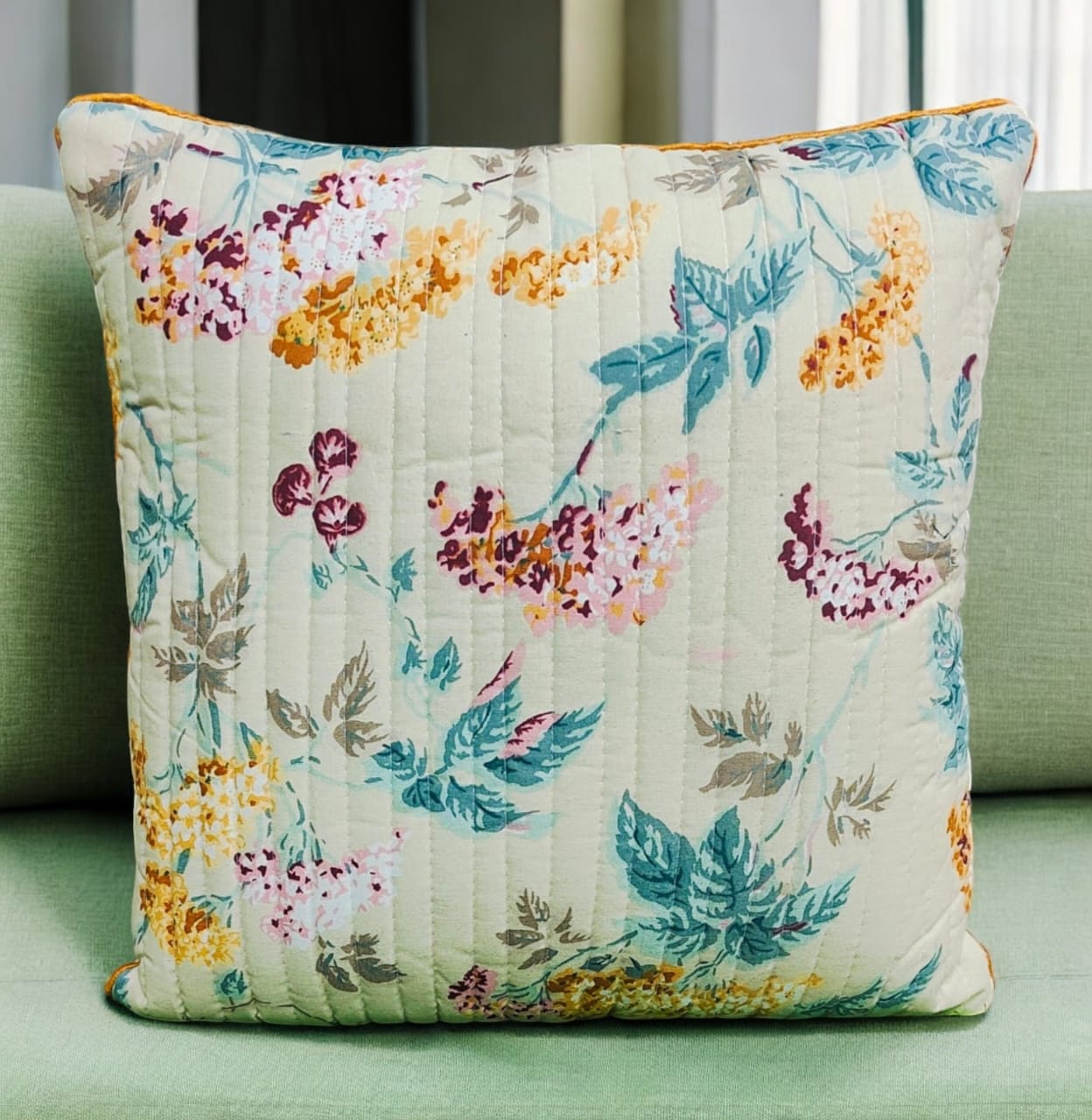Pure cotton printed quilted cushion covers 16x16 inches/ 40x40 cms (Set of 5)