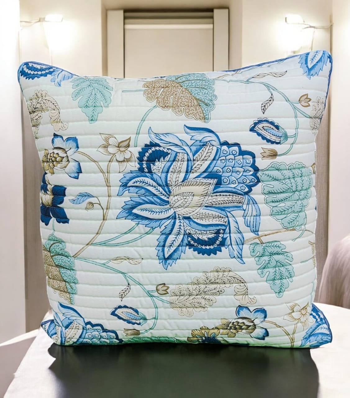 Pure cotton printed quilted cushion covers 16x16 inches/ 40x40 cms (Set of 5)