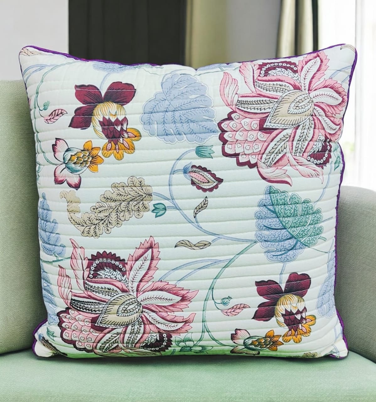 Pure cotton printed quilted cushion covers 16x16 inches/ 40x40 cms (Set of 5)