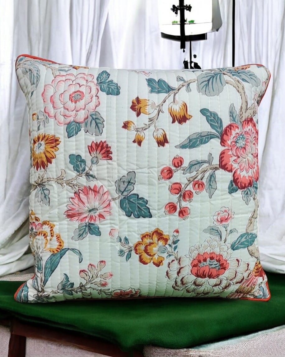 Pure cotton printed quilted cushion covers 16x16 inches/ 40x40 cms (Set of 5)