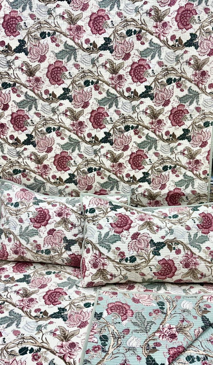 Pure cotton quilted bedcovers with two quilted pillow covers (90x108 inches)