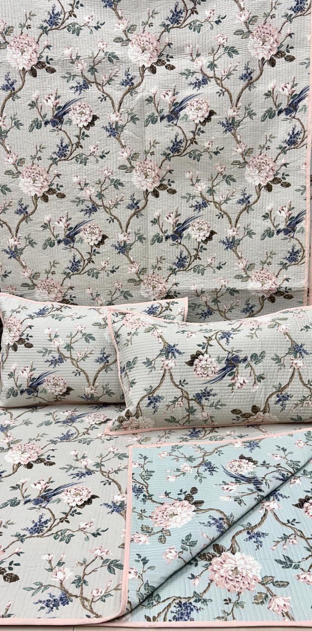 Pure cotton quilted bedcovers with two quilted pillow covers (90x108 inches)