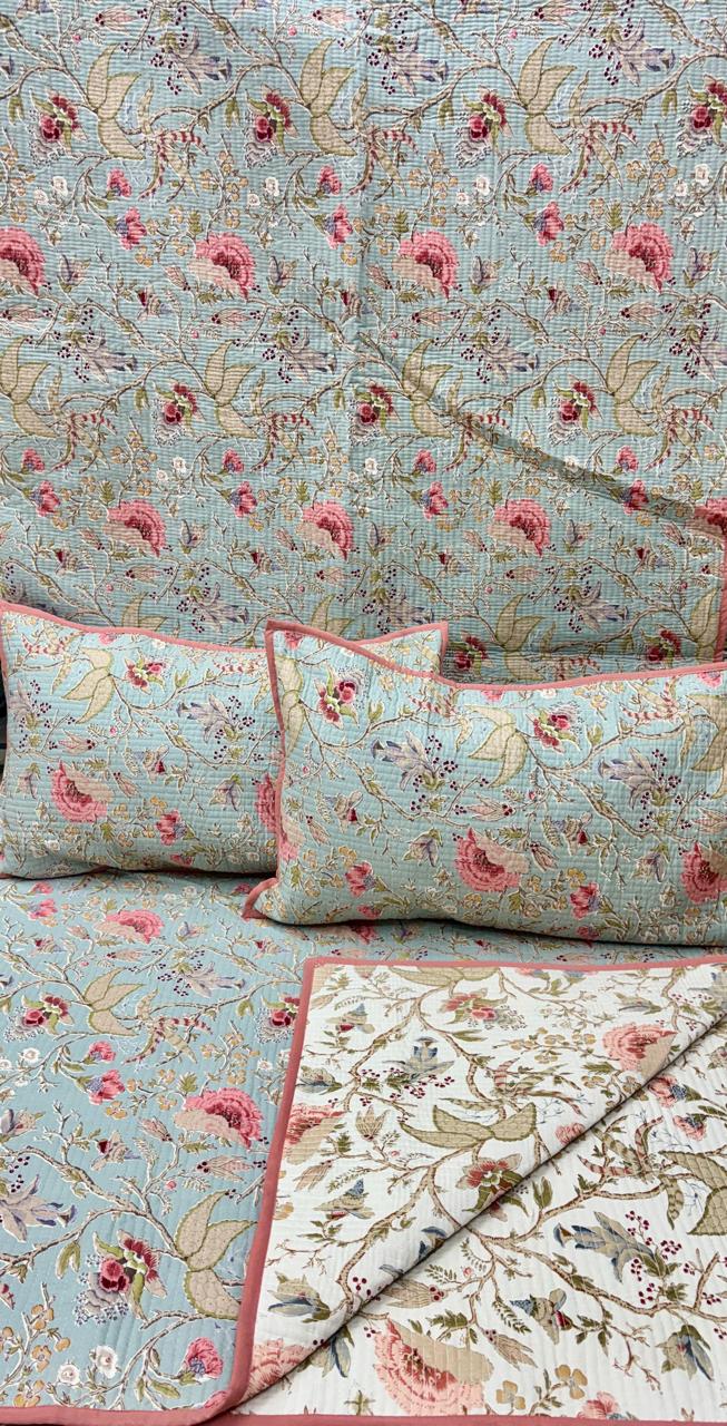 Pure cotton quilted bedcovers with two quilted pillow covers (90x108 inches)