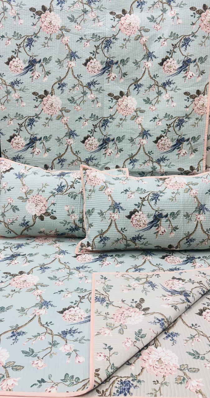 Pure cotton quilted bedcovers with two quilted pillow covers (90x108 inches)