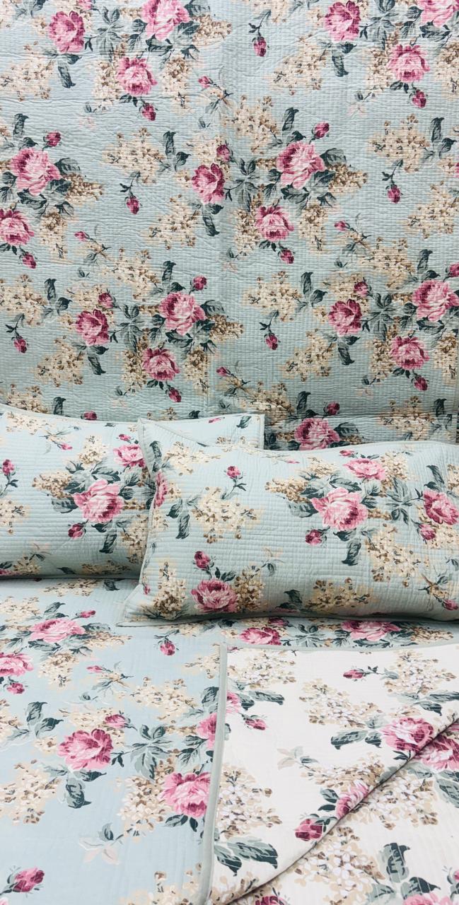 Pure cotton quilted bedcovers with two quilted pillow covers (90x108 inches)