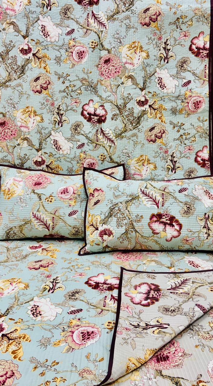 Pure cotton quilted bedcovers with two quilted pillow covers (90x108 inches)