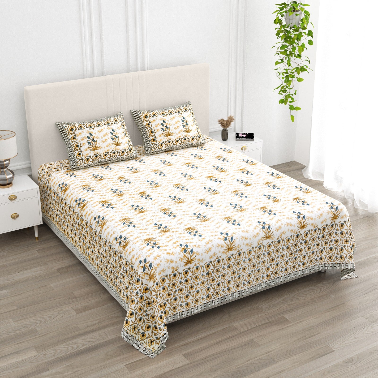 Pure cotton super king size bedsheet 108x108 inches/9x9 feet with 2 pillow covers
