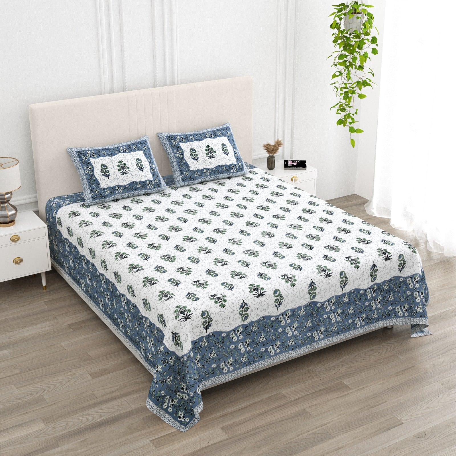 Pure cotton super king size bedsheet 108x108 inches/9x9 feet with 2 pillow covers