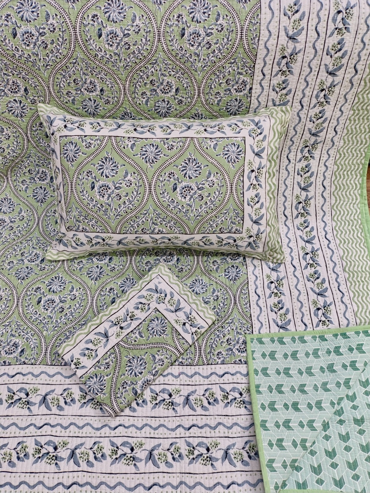 Pure cotton straight line quilted bedcovers with two quilted pillow covers (90x108 inches)