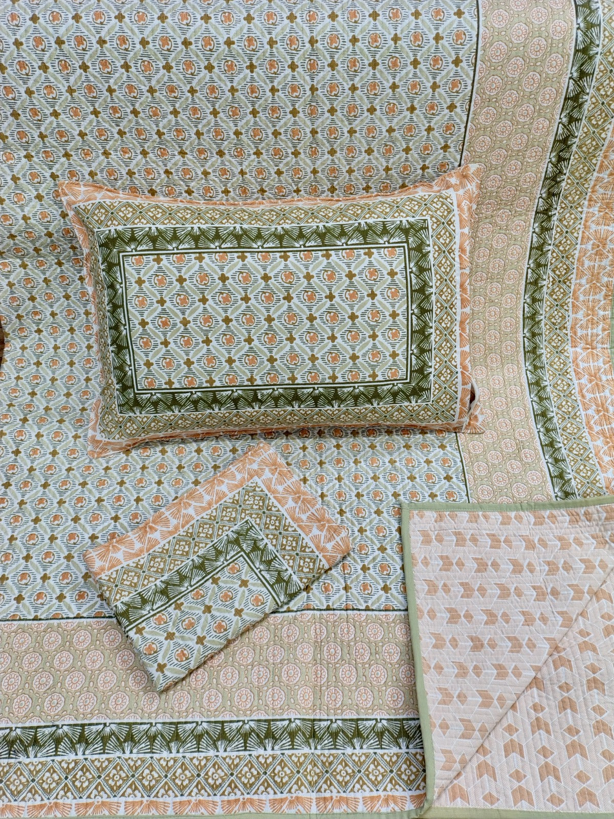 Pure cotton straight line quilted bedcovers with two quilted pillow covers (90x108 inches)