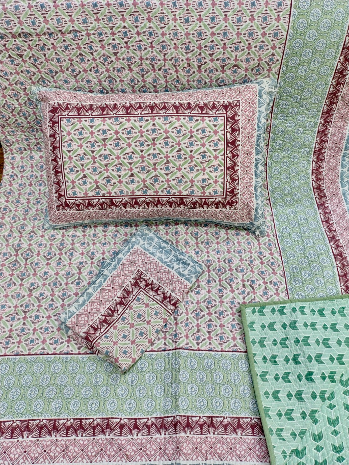 Pure cotton straight line quilted bedcovers with two quilted pillow covers (90x108 inches)