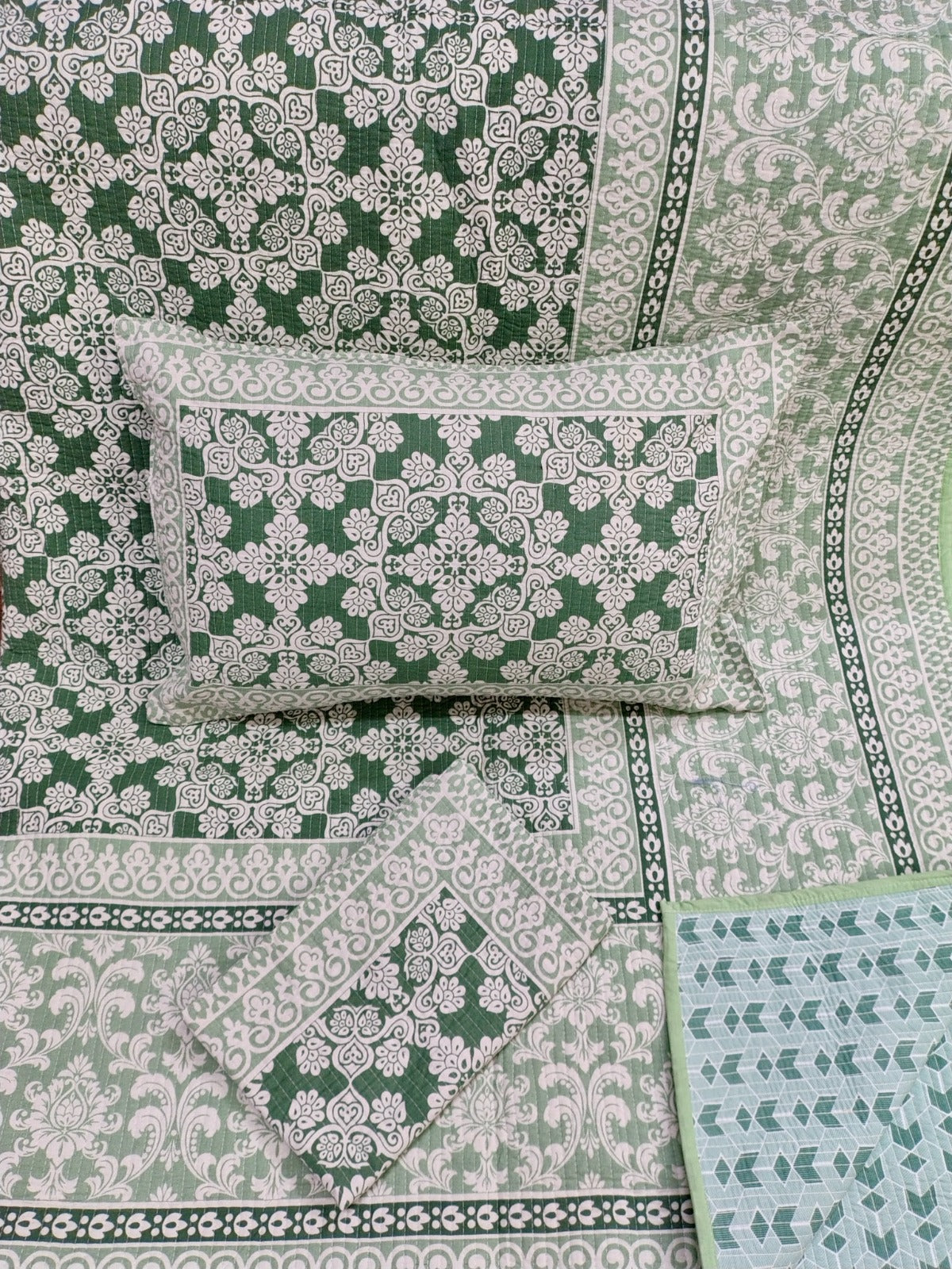 Pure cotton straight line quilted bedcovers with two quilted pillow covers (90x108 inches)